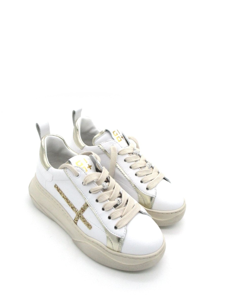 Calzature Gio+ | Sneaker Pelle Donna Gio+ Combi Oro - Giada 63V - Bianco