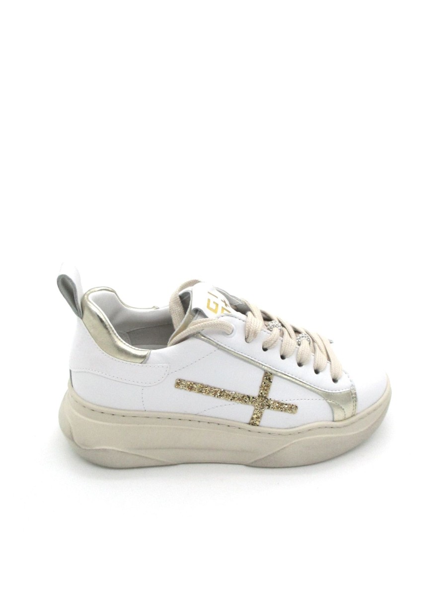 Calzature Gio+ | Sneaker Pelle Donna Gio+ Combi Oro - Giada 63V - Bianco