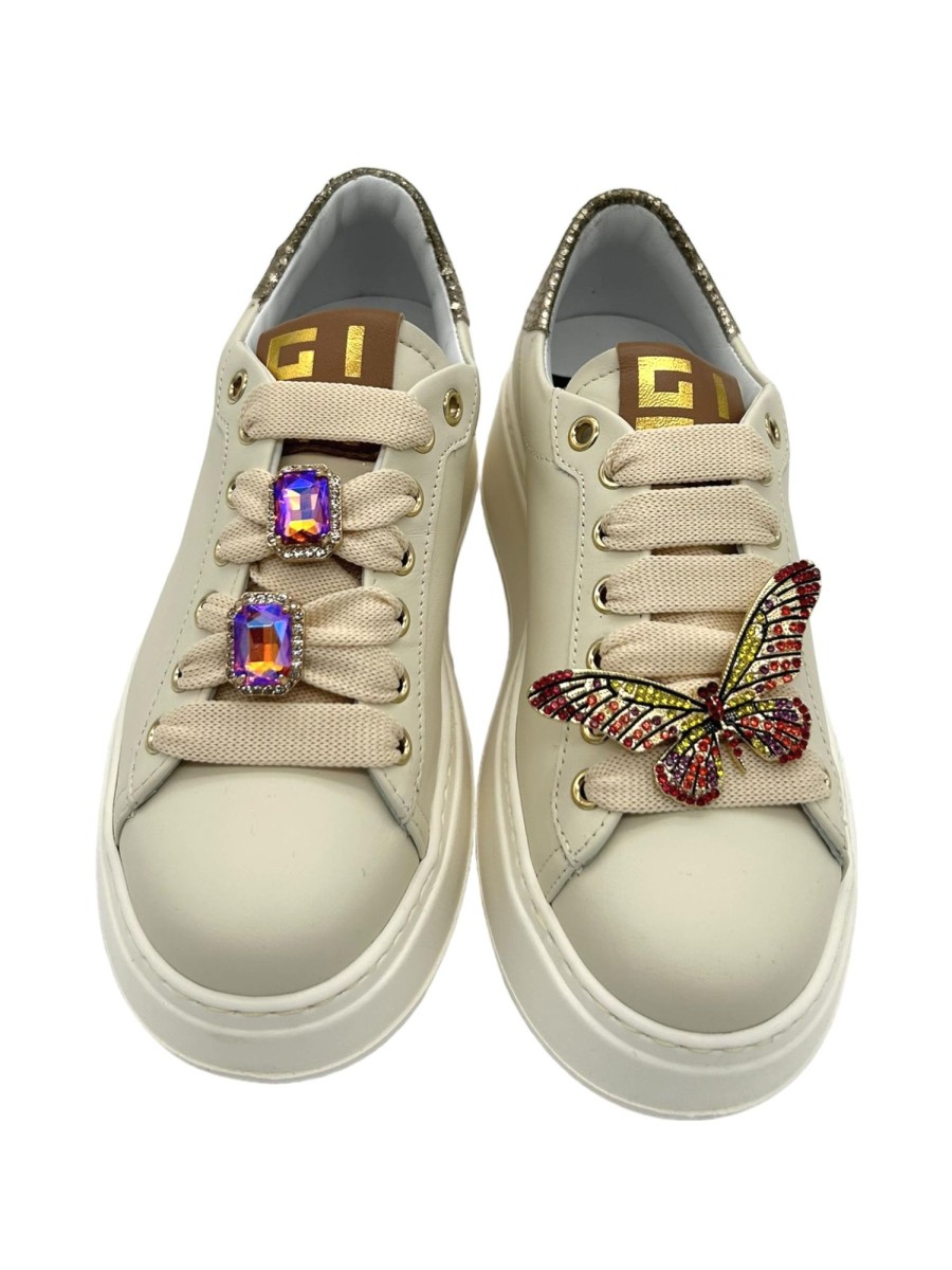 Calzature Gio+ | Sneaker Pelle Donna Gio+ Combi Farfalla - Pia 140A- Milk