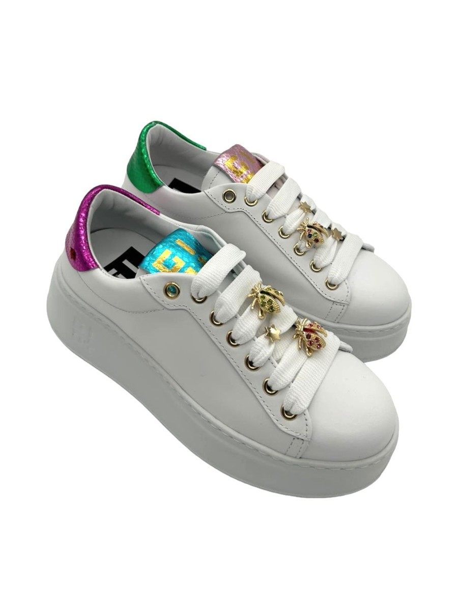 Calzature Gio+ | Sneaker Pelle Donna Gio+ Combi Bianco Coccinelle - Pia 158A- White