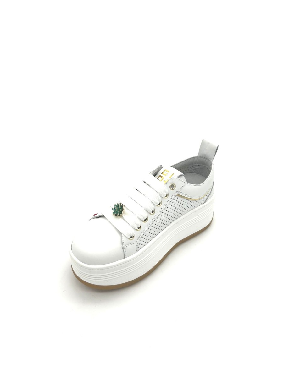 Calzature Gio+ | Sneaker Pelle Donna Gio+ Combi Forata Ania 20A- White