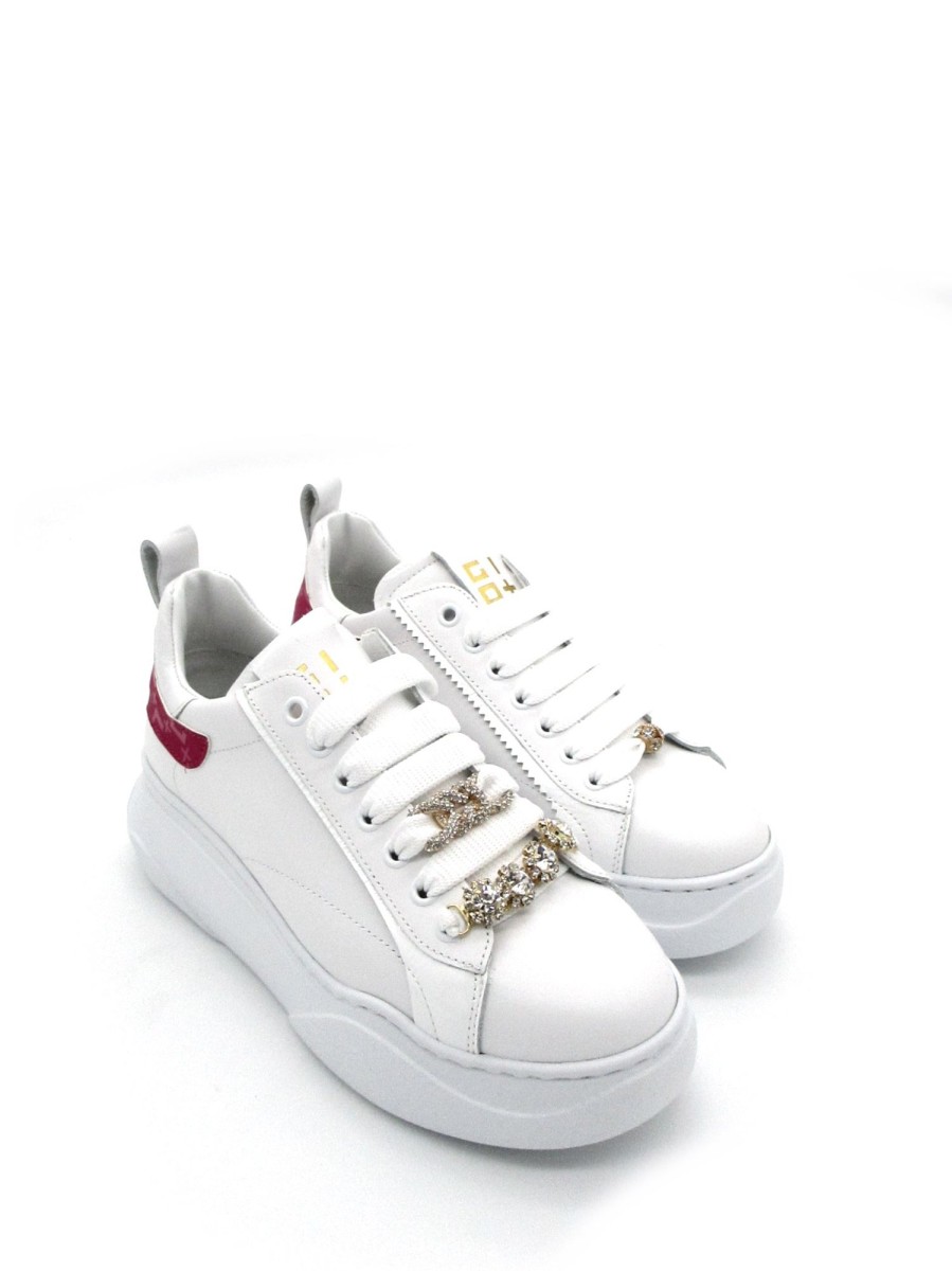 Calzature Gio+ | Sneaker Pelle Donna Gio+ Giada Combi Monogramma Bianca Fuxia Bianco