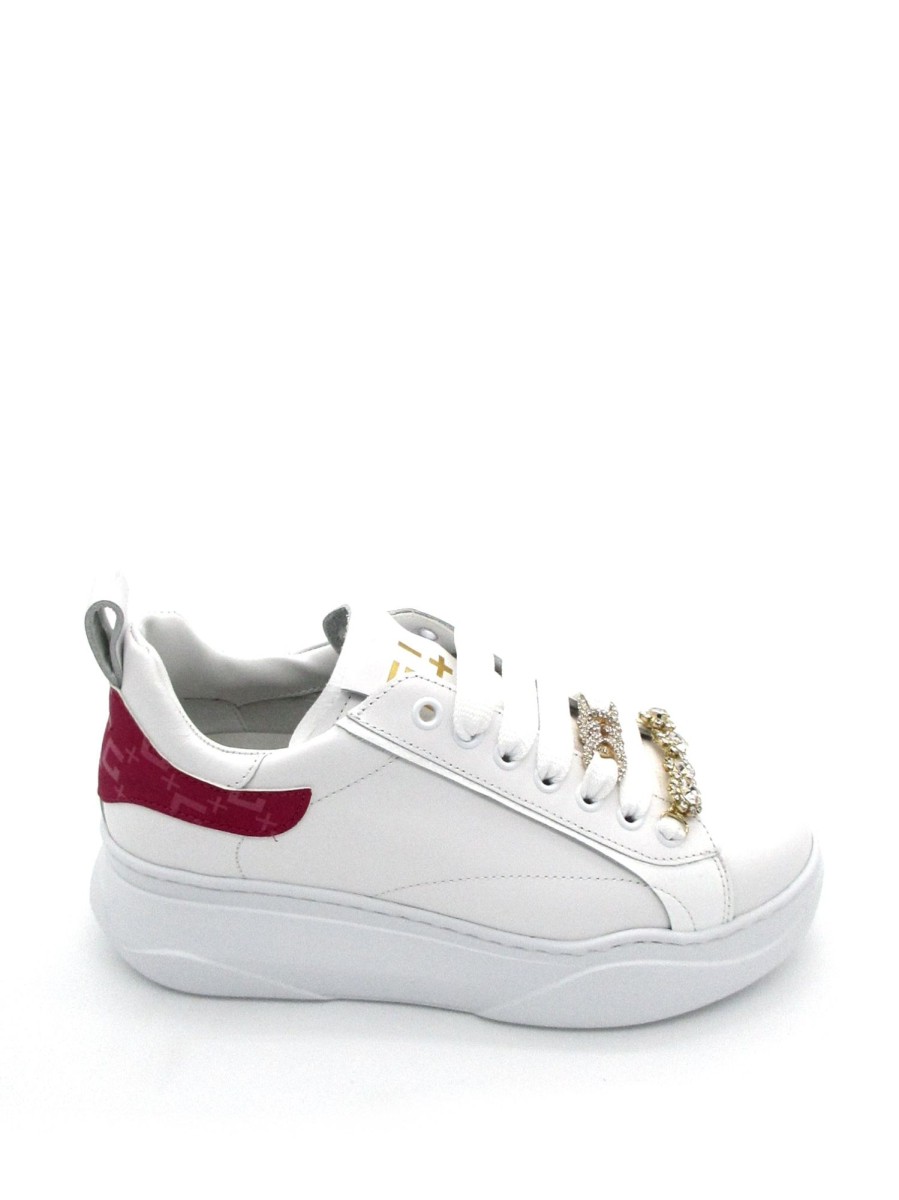 Calzature Gio+ | Sneaker Pelle Donna Gio+ Giada Combi Monogramma Bianca Fuxia Bianco