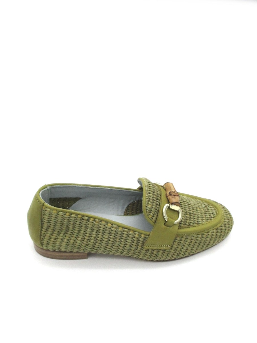 Calzature Poesie Veneziane | Mocassino Pelle Donna Poesie Veneziane Midollino Naturale Verde