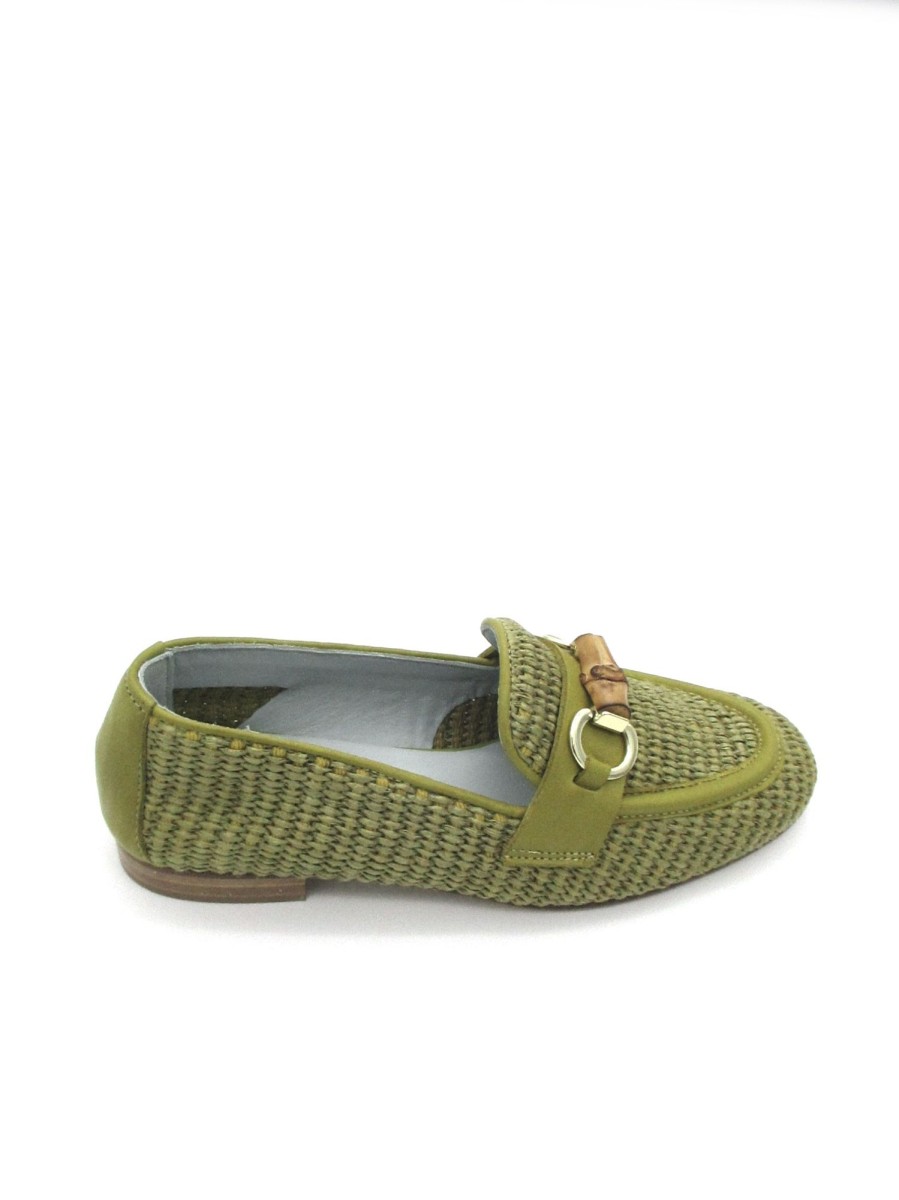 Calzature Poesie Veneziane | Mocassino Pelle Donna Poesie Veneziane Midollino Naturale Verde