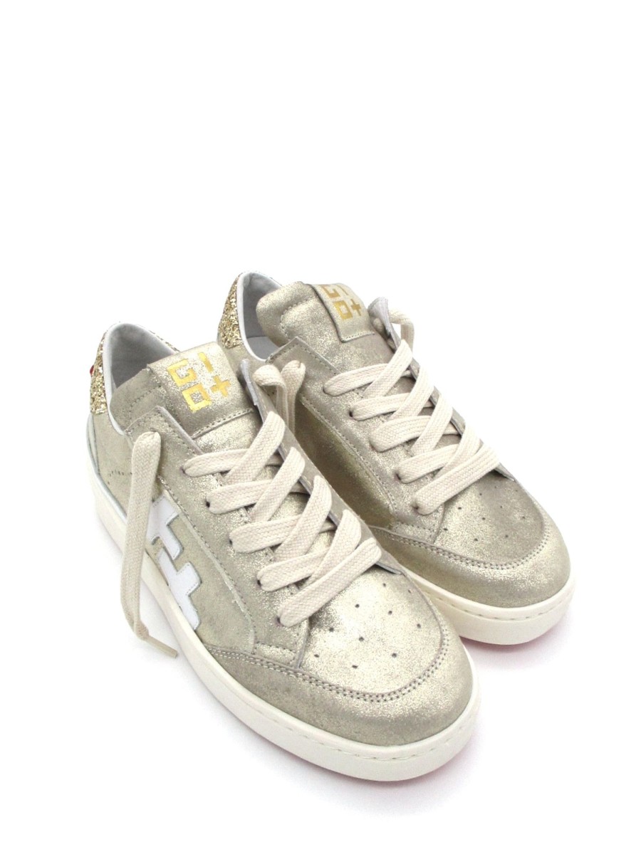 Calzature Gio+ | Sneaker Pelle Donna Gio+ Combi Laminato Vitto 08 - Platino