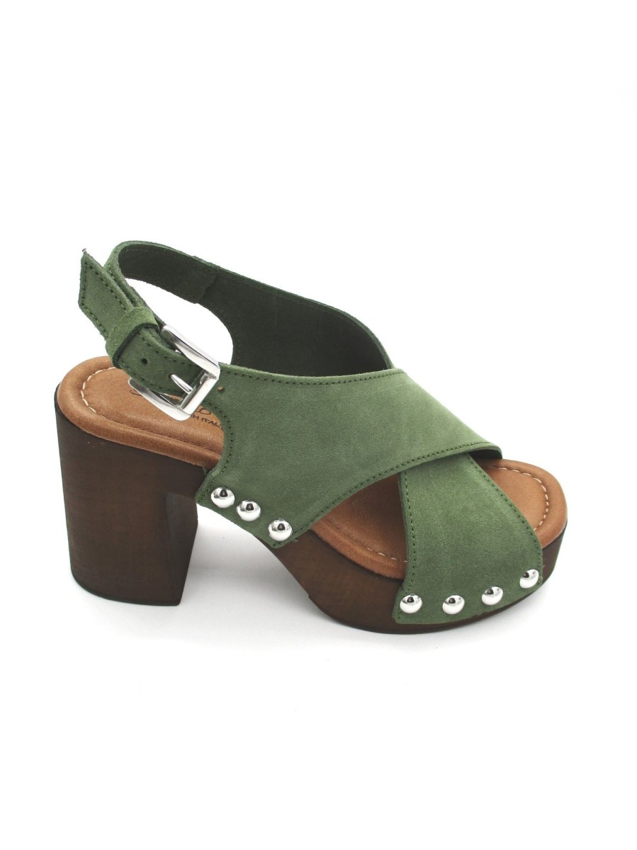 Calzature Valery Calzature | Sandalo Zoccolo Camoscio Donna Valery Bosco - 8513 - Verde