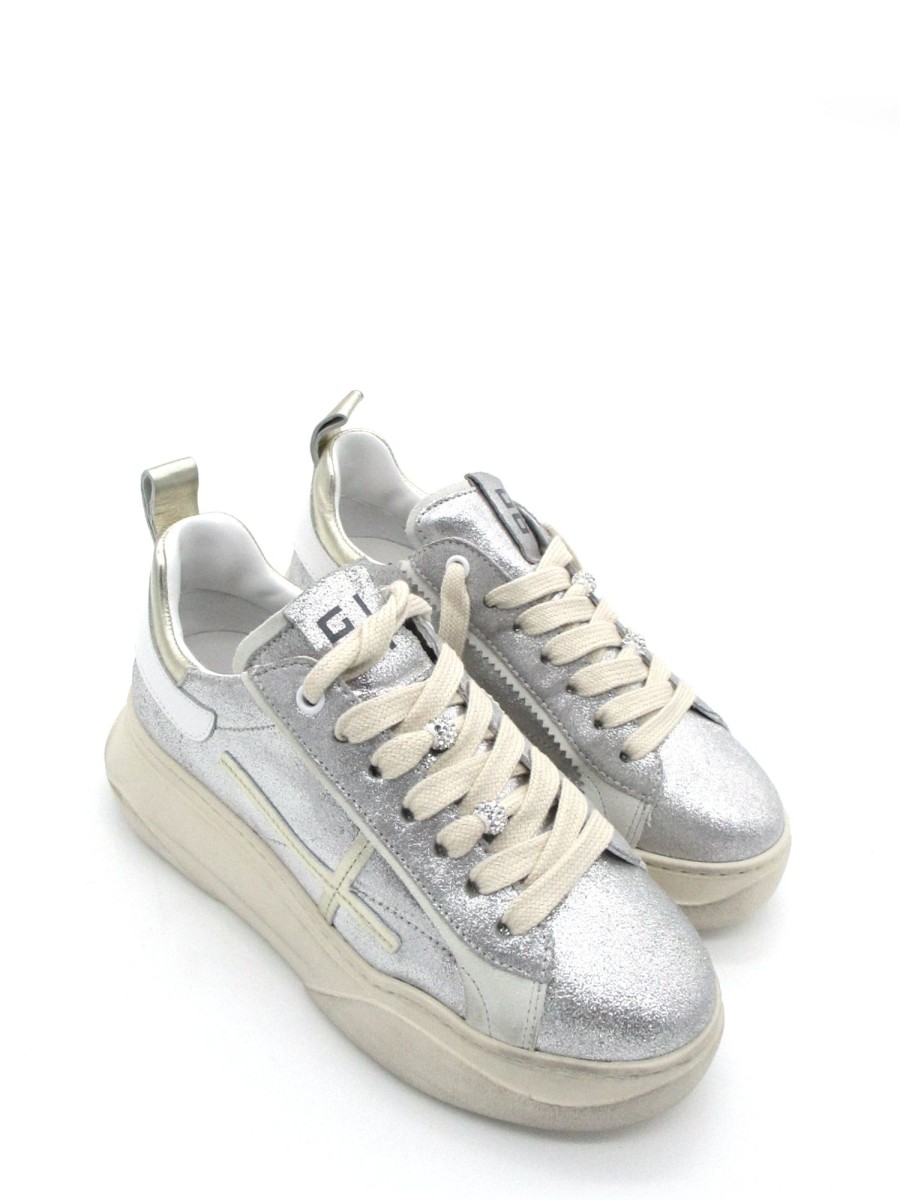 Calzature Gio+ | Sneaker Pelle Donna Gio+ Combi Giada 63U - Argento