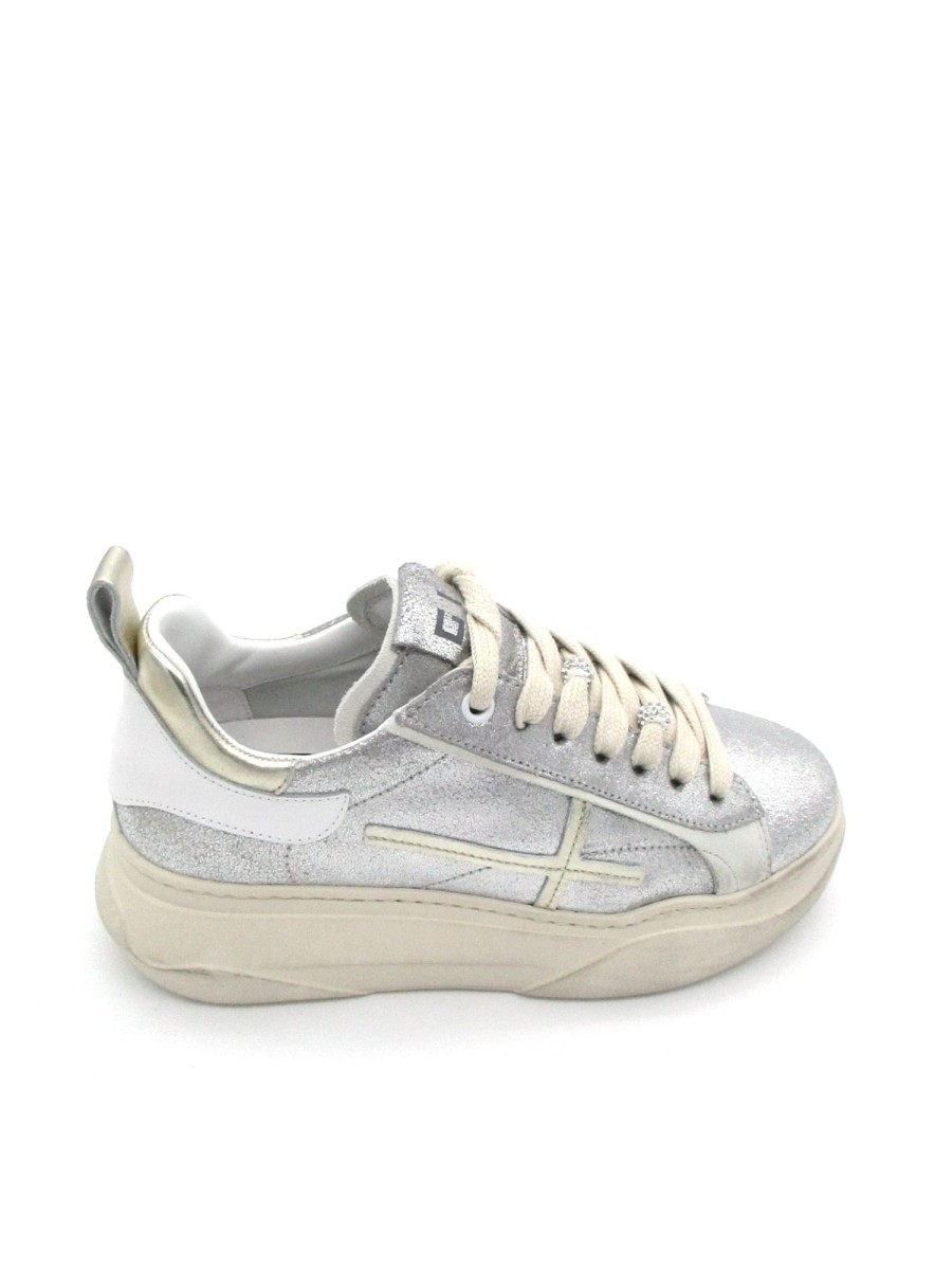 Calzature Gio+ | Sneaker Pelle Donna Gio+ Combi Giada 63U - Argento