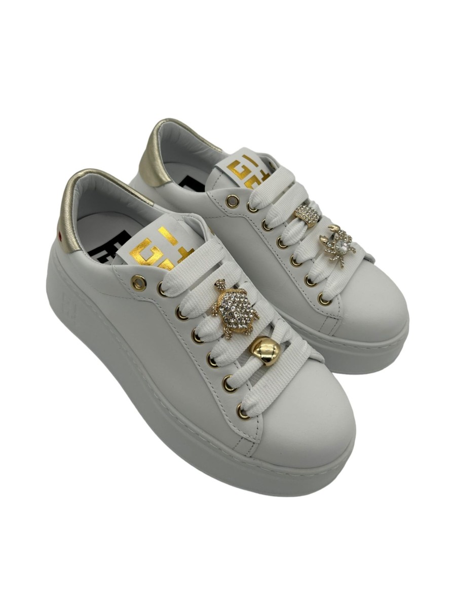 Calzature Gio+ | Sneaker Pelle Donna Gio+ Combi Bianco Tarta Granchio - Pia 148A- White