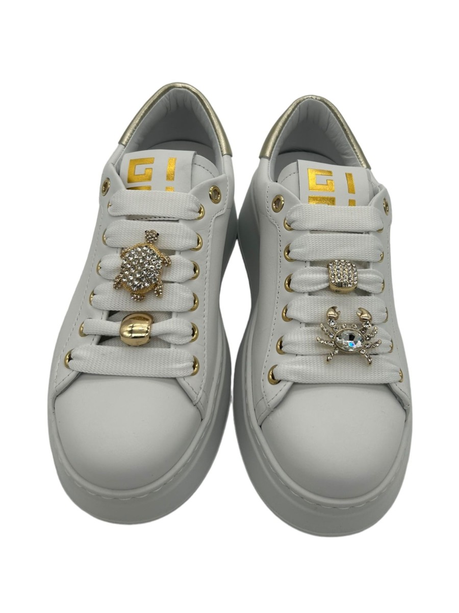 Calzature Gio+ | Sneaker Pelle Donna Gio+ Combi Bianco Tarta Granchio - Pia 148A- White