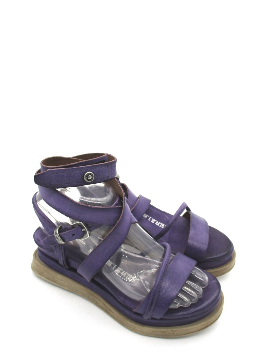 Calzature AS98 | Sandalo In Pelle Zeppa Donna As98 Lagos Toxic- A15006 - Viola