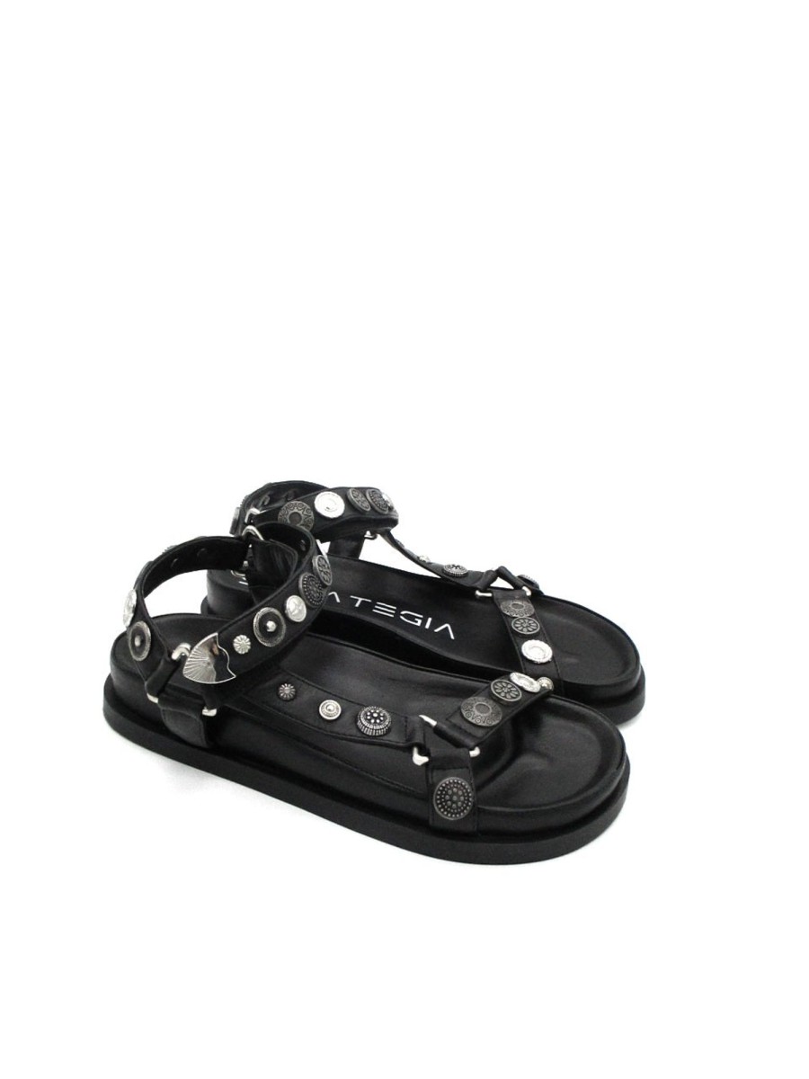 Calzature Strategia | Sandalo Pelle Donna Strategia Basso F41 Nero