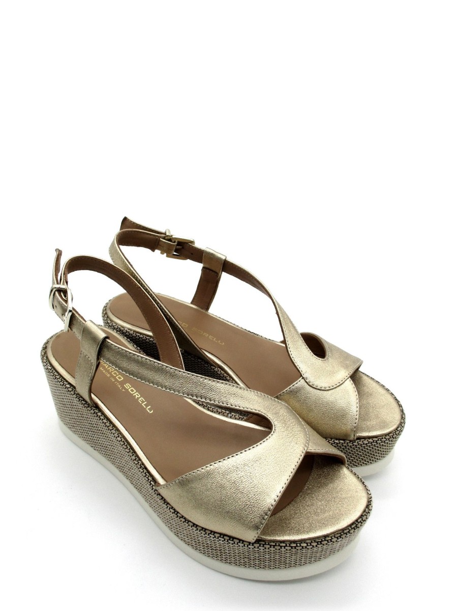 Calzature Gianmarco Sorelli | Sandalo Zeppa Pelle Donna Gianmarco Sorelli Laminato Wash 2158 - Platino