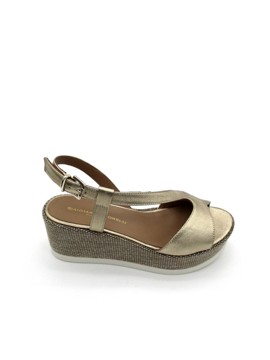 Calzature Gianmarco Sorelli | Sandalo Zeppa Pelle Donna Gianmarco Sorelli Laminato Wash 2158 - Platino